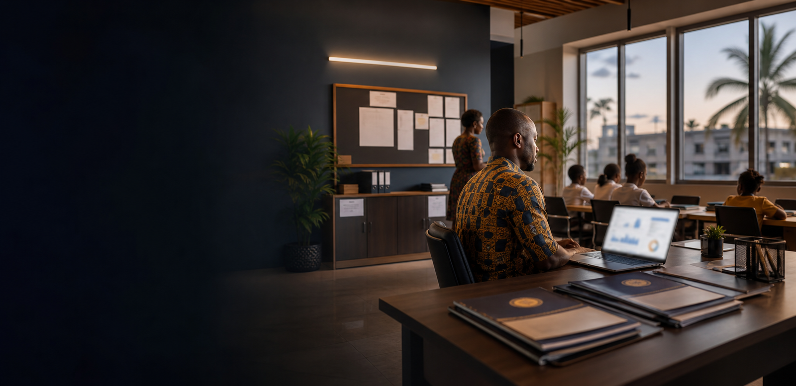 Ghanaian educators using a digital school management workspace